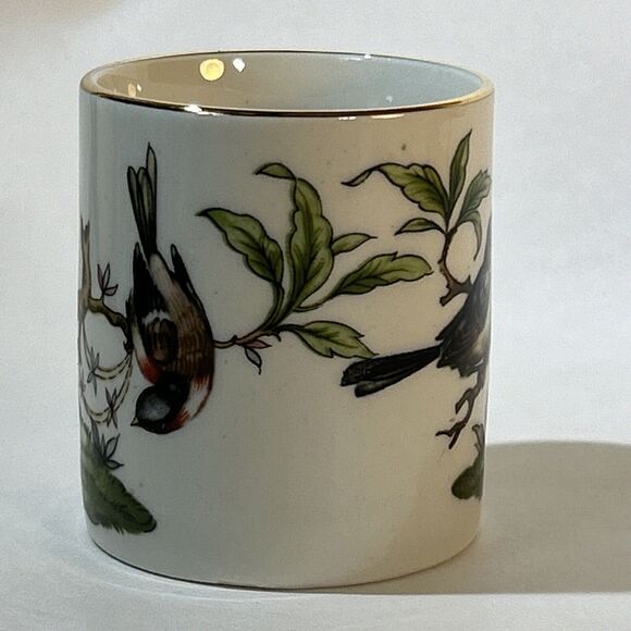 Vintage Florentine Porcelain Tea Cup (No Handle) Mug-Beautiful Bird Design-Italy - Picture 6 of 10